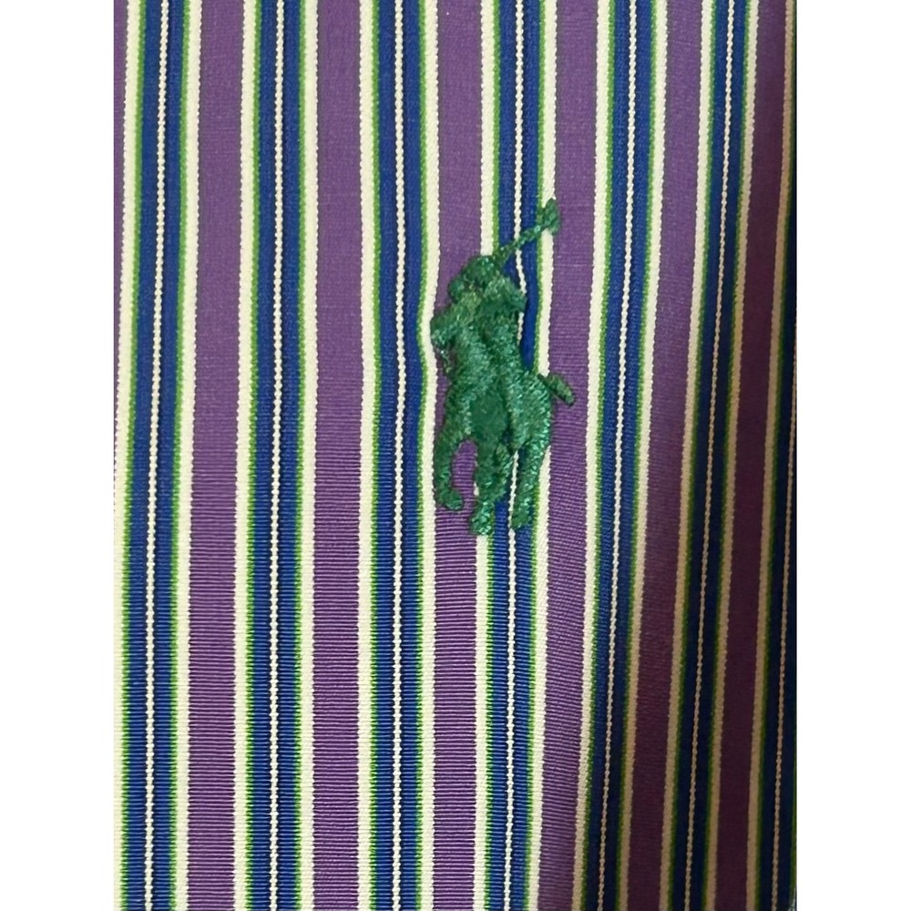 Ralph Lauren Custom Fit Striped Button Down Shirt Mens 17 XL Purple Blue Green
